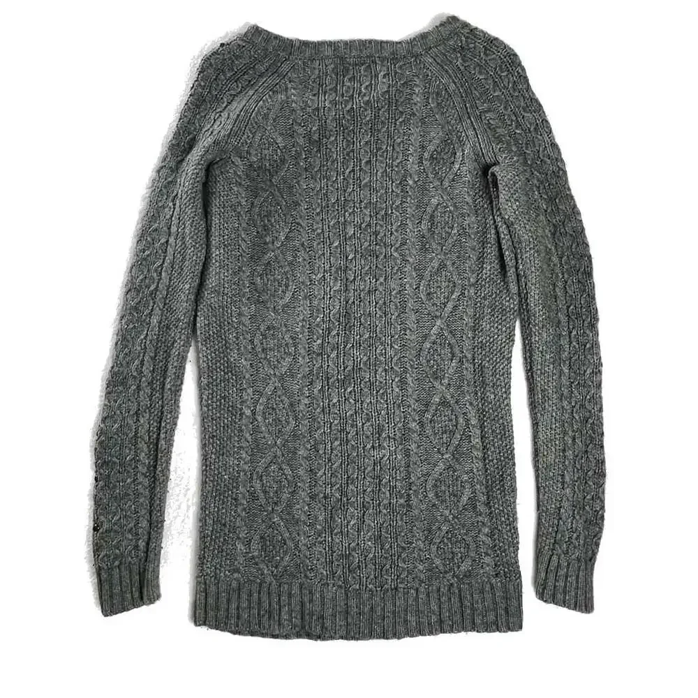 American‎ Eagle Wool Blend Cable Knit Studded Sweater Gray M Indie